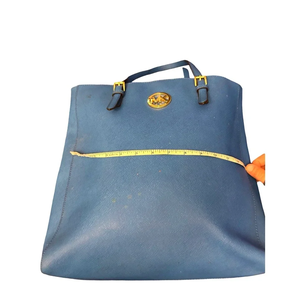 Michael Kors Jet Set Travel Tote Blue Saffiano Leather Gold Hardware Handbag